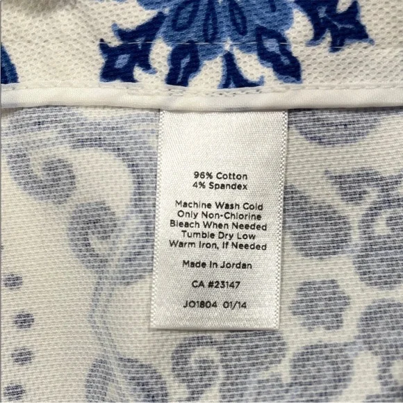 Talbots Blue White Porcelain Tile Print Cropped Ankle Pants Stretch Slim Fit XL - Picture 9 of 13